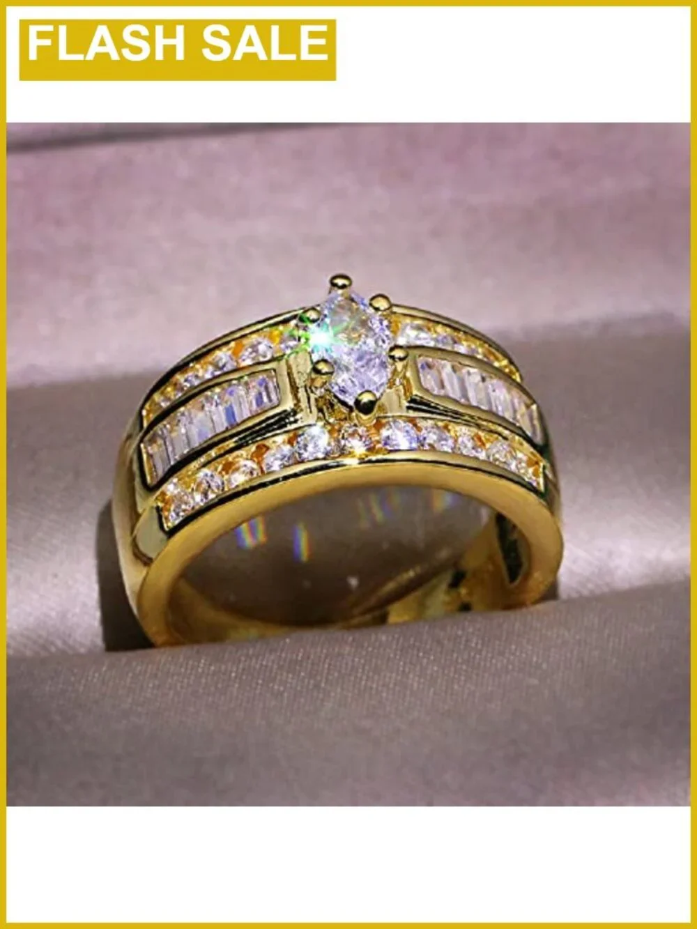 14K Gold Plated Marquise CZ Wedding Ring Set